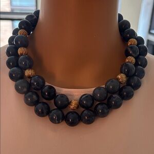 Elegant 1990s Blue and Gold Beaded Necklace